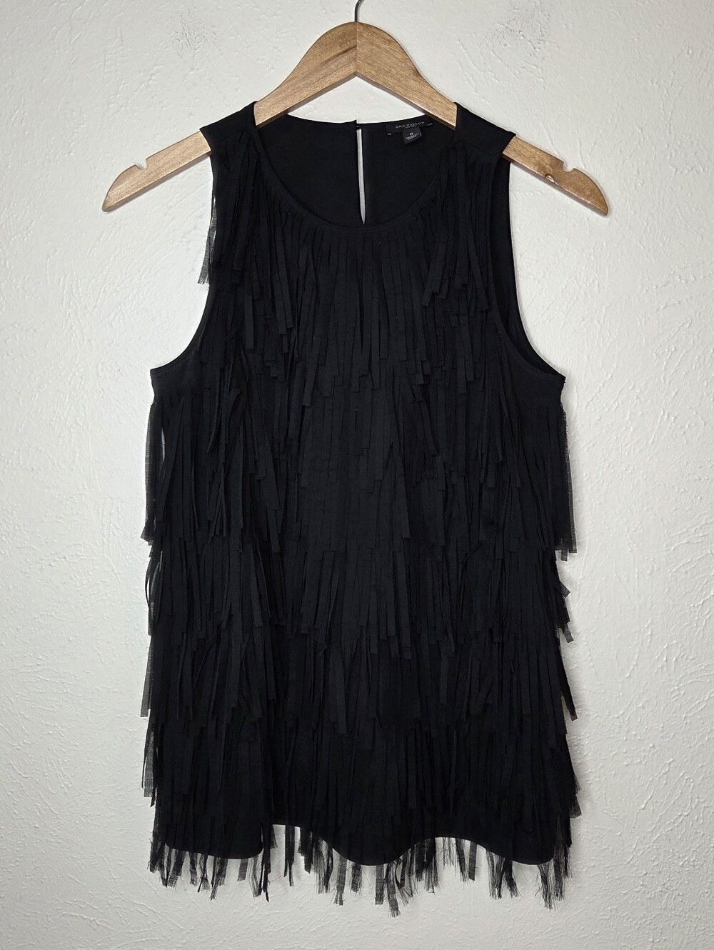 Ann Taylor Black Fringe Sleeveless Top Size 6 Western Glam Rocker